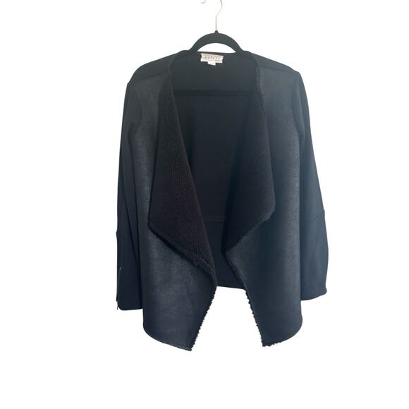 Velvet Graham And Spencer Open Front Jacket Small Faux Sherpa Black #5125 - Picture 1 of 10